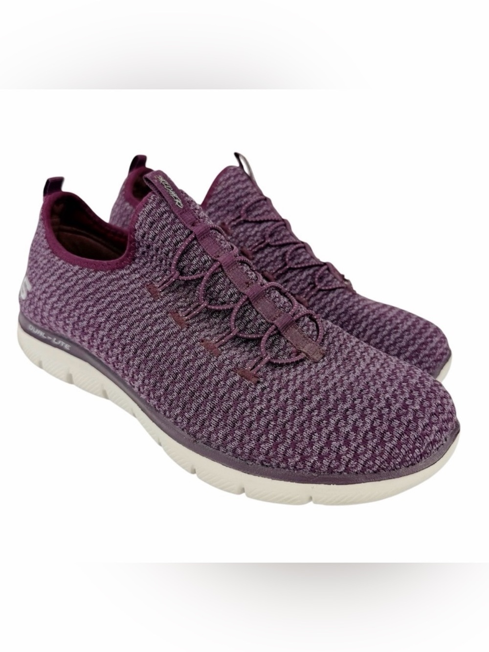 Skechers Flex Appeal Sneakers Purple Plum Knit Pull On Shoes Women’s Size 9